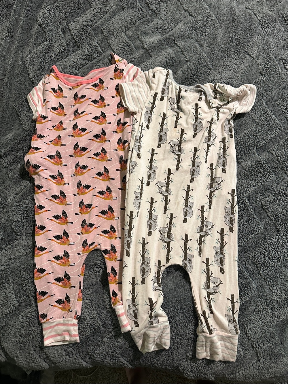 2-Pack bamboo Baby Rompers — Pink Bird & Cream Koala Prints